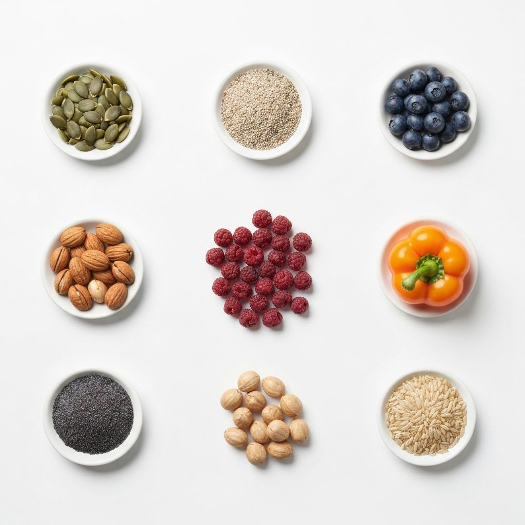 Array of whole foods showing nutrient density